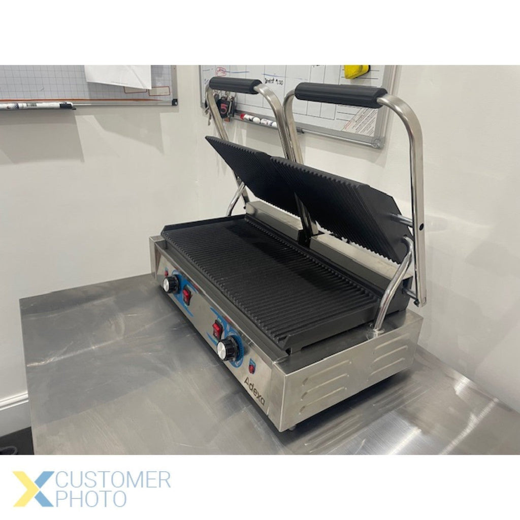 Heavy Duty Twin Panini Contact grill Dual Zone 3.6kW Ribbed | Adexa MLP813